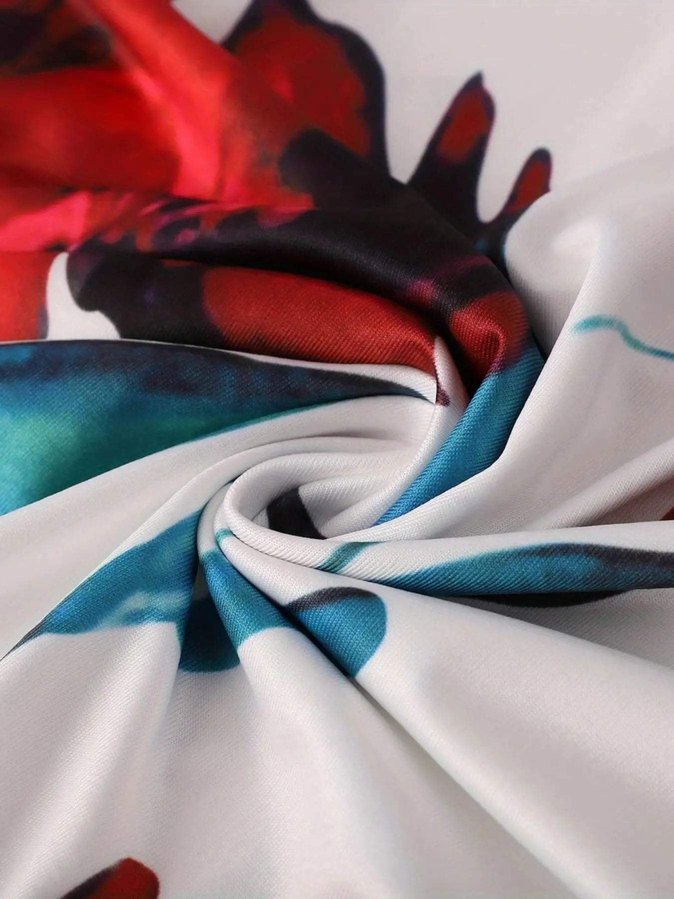 2024 European and American style flower print color matching short sleeved dress for women's large swing skirt TAVEN System LLC