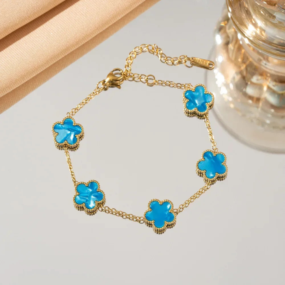 Adjustable Stainless Steel Bracelet for Women Classic Luxury Five Flower Design Fashionable Party Jewelry Gift TAVEN System LLC