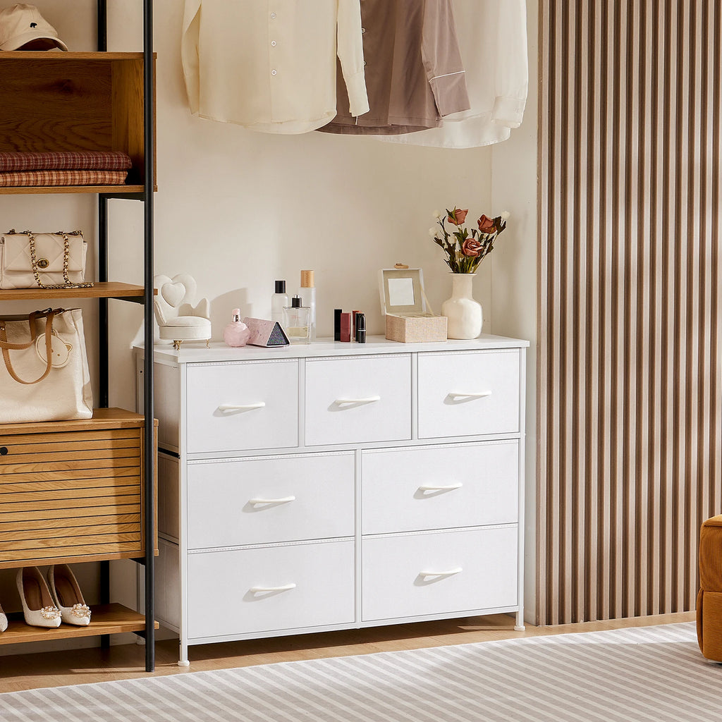 JHK white fabric dresser with 5/7/10 storage drawers for bedroom