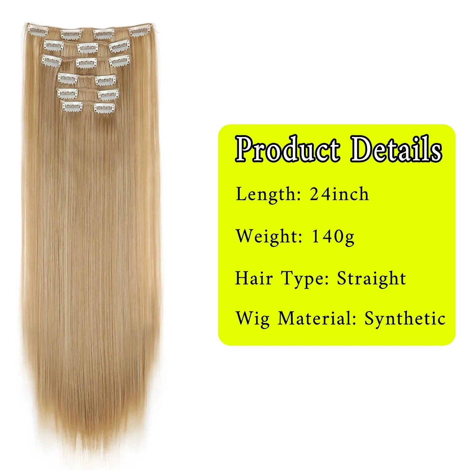Color: #35, Stretched Length: 24inches - 24Inch 16 Clips in Hair Extensions Long Straight Hairstyle Synthetic Blonde Black Hairpieces Heat Resistant False Hair Daily Use Taven