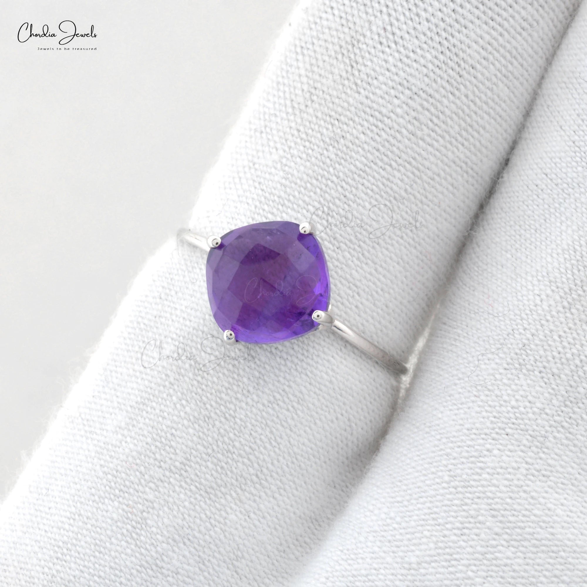 Trending Products Natural 8mm Prong Set Amethyst Gemstone Ring with 14k White Gold Solitaire Ring Ready to Ship Size US-6.5 TAVEN System LLC