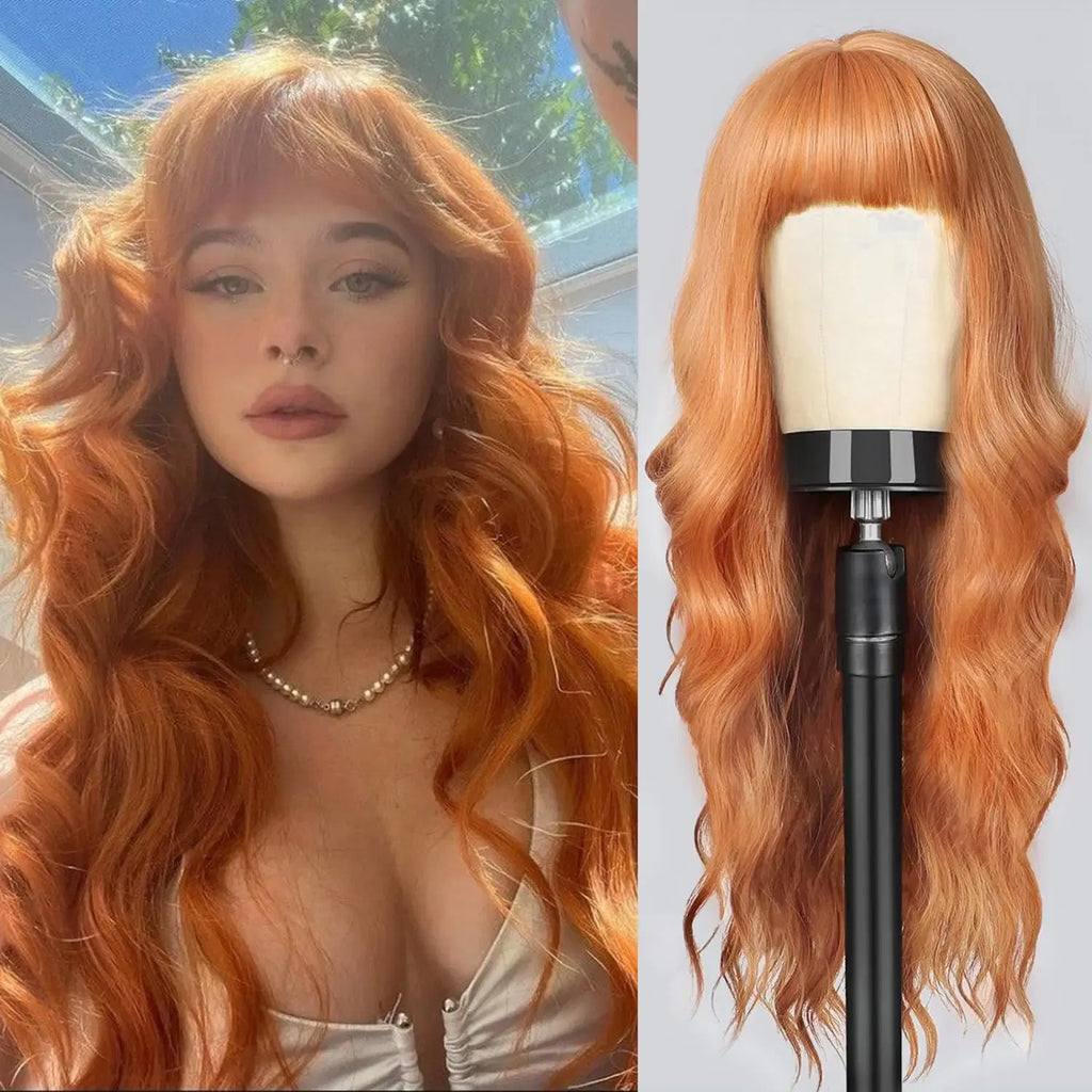 Color: T1B/27 - Orange synthetic wig with big waves for party, Halloween cosplay, daily use wig, high-temperature hair accessory Taven
