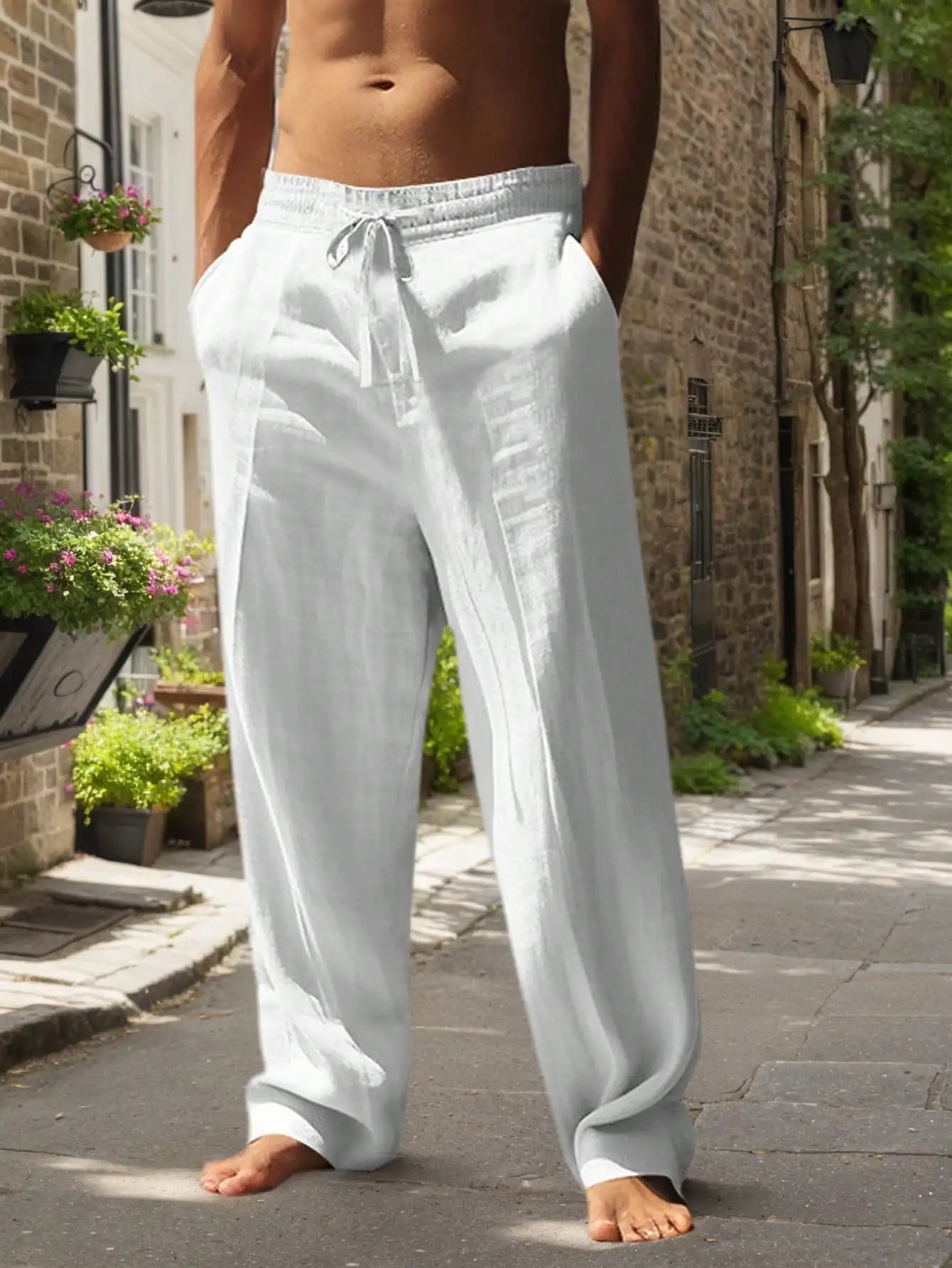 Men's Linen Wide Leg Pants Loose Fit Breathable Casual Trousers TAVEN System LLC