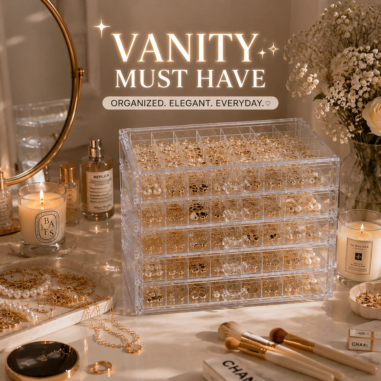 5-Drawer Clear Acrylic Jewelry Organizer, 120-Grid Transparent Storage Box for Earrings, Rings, Studs, Beads and Small Accessories, Vanity Dresser Display Case TAVEN System LLC