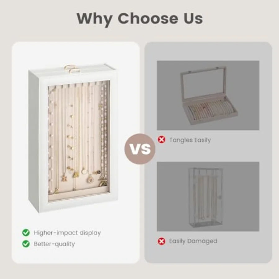 Necklace Organizer Box, Jewelry Storage Box with Clear Window for Necklaces Bracelets, Tangle-Free Necklace Display Case for Wo TAVEN System LLC