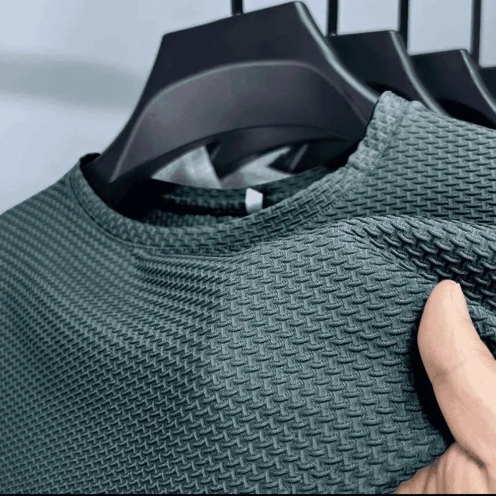 Men's Ice Silk Bamboo Mesh T-Shirt Slim Fit Breathable Summer Tee TAVEN System LLC