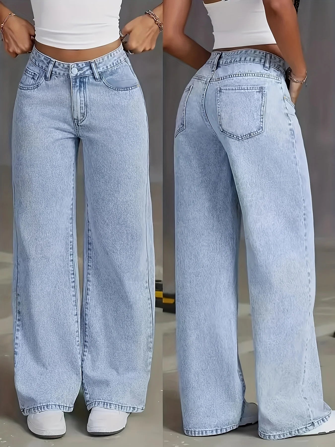 Women's light blue Y2K high waist wide leg denim jeans