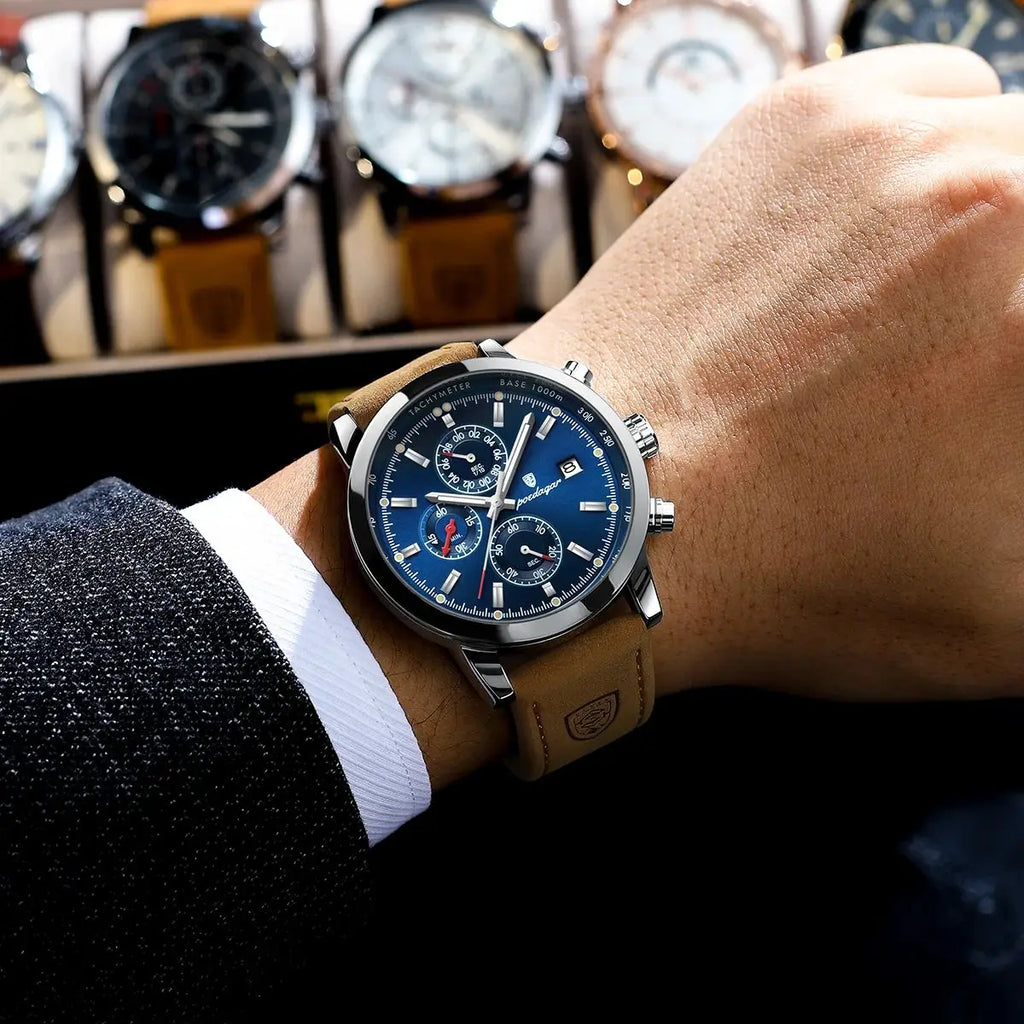 POEDAGAR Luxury Trendy Man Watch Date Waterproof Luminous Chronograph Men Watch Sports Male Stylish Leather Men's Quartz Watches - TAVEN System LLC