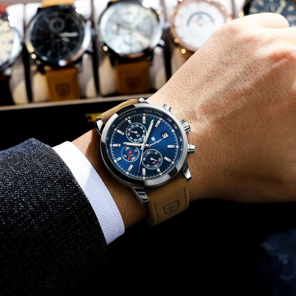 POEDAGAR Luxury Trendy Man Watch Date Waterproof Luminous Chronograph Men Watch Sports Male Stylish Leather Men's Quartz Watches - TAVEN System LLC