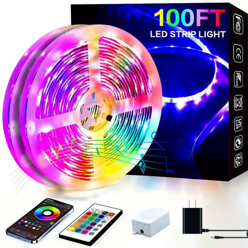 100FT Bluetooth RGB LED Strip Lights with APP Remote Music Sync TAVEN System LLC