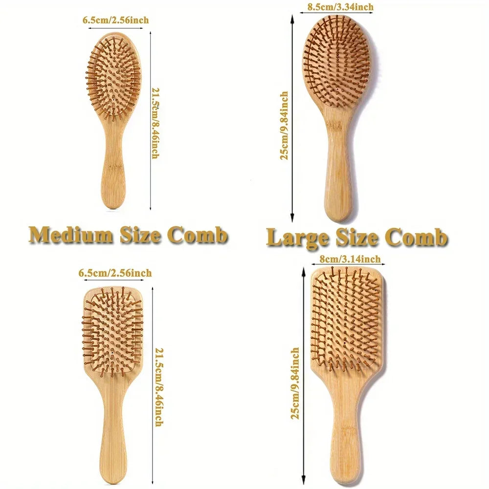 Natural Bamboo Paddle Hair Brush with Air Cushion Anti Static