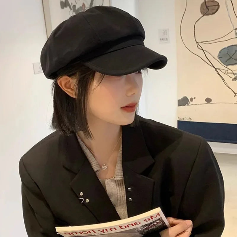 Vintage Corduroy Beret Women Octagonal Newsboy Painter Hat