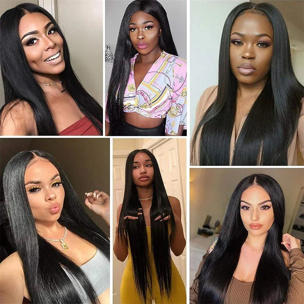 Straight V Part Brazilian Remy Human Hair Wig Glueless Long