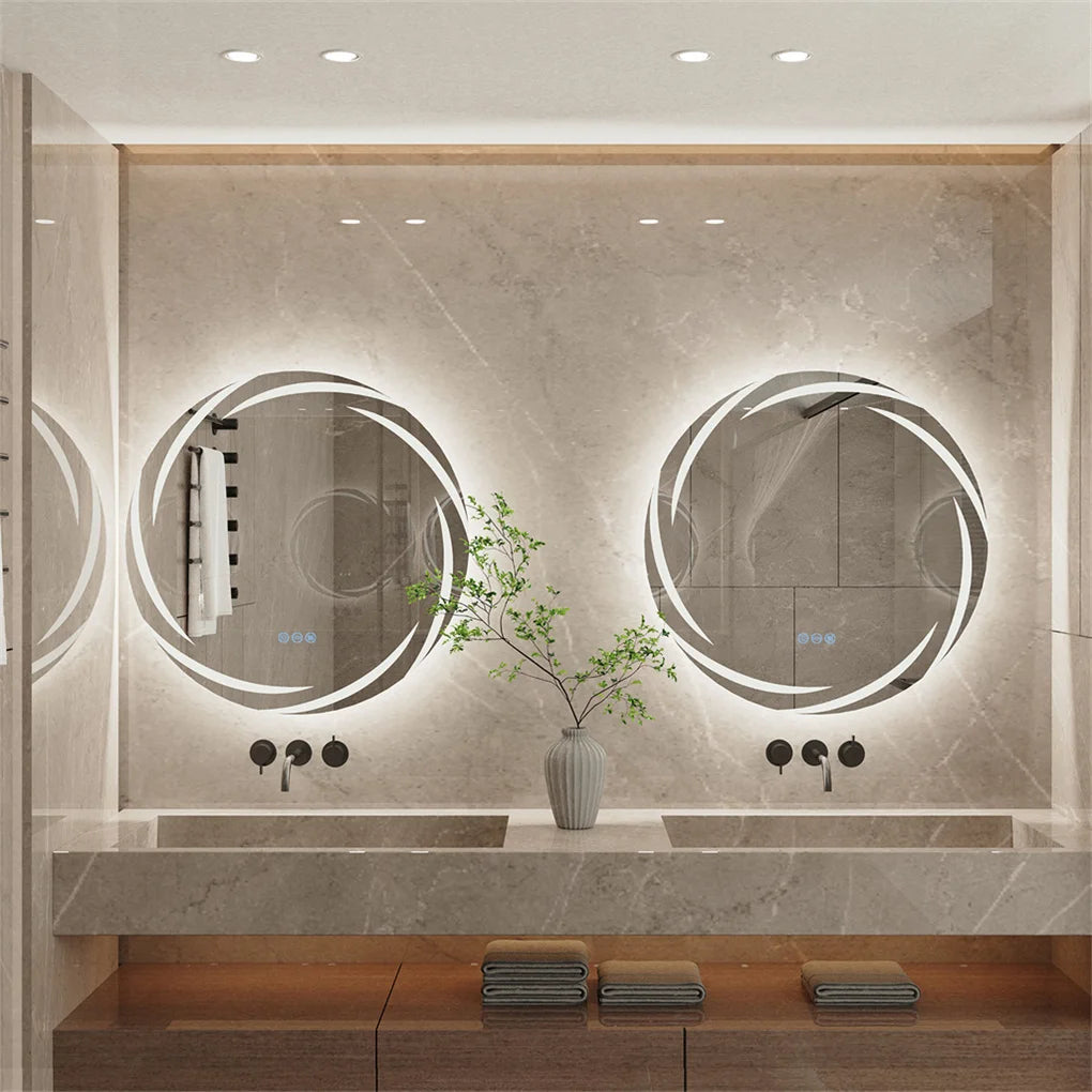 Anti-fog LED Bathroom Mirror Circle Backlit HD Wall Mounted Vanity Mirror Shatterproof 3 Colors Lights Adjust TAVEN System LLC