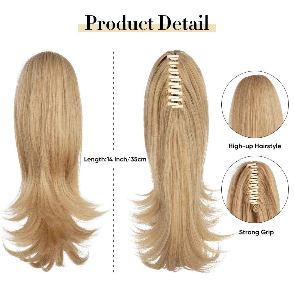 Color: P18/22, Bulk Buy: 1pc, Stretched Length: 14inches - Synthetic Claw Clip In Ponytail Hair Extensions Wavy Hairpiece 14" Fake Blonde Black Hair False Pigtail With Elastic Band Taven