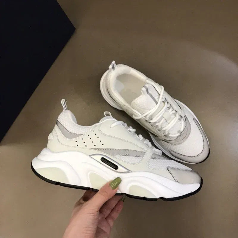 Color: Beige, Shoe Size: 37 - 2025 new B22 sports and leisure thick soled fashionable retro breathable men's and women's height increasing casual shoes NoEnName_Null