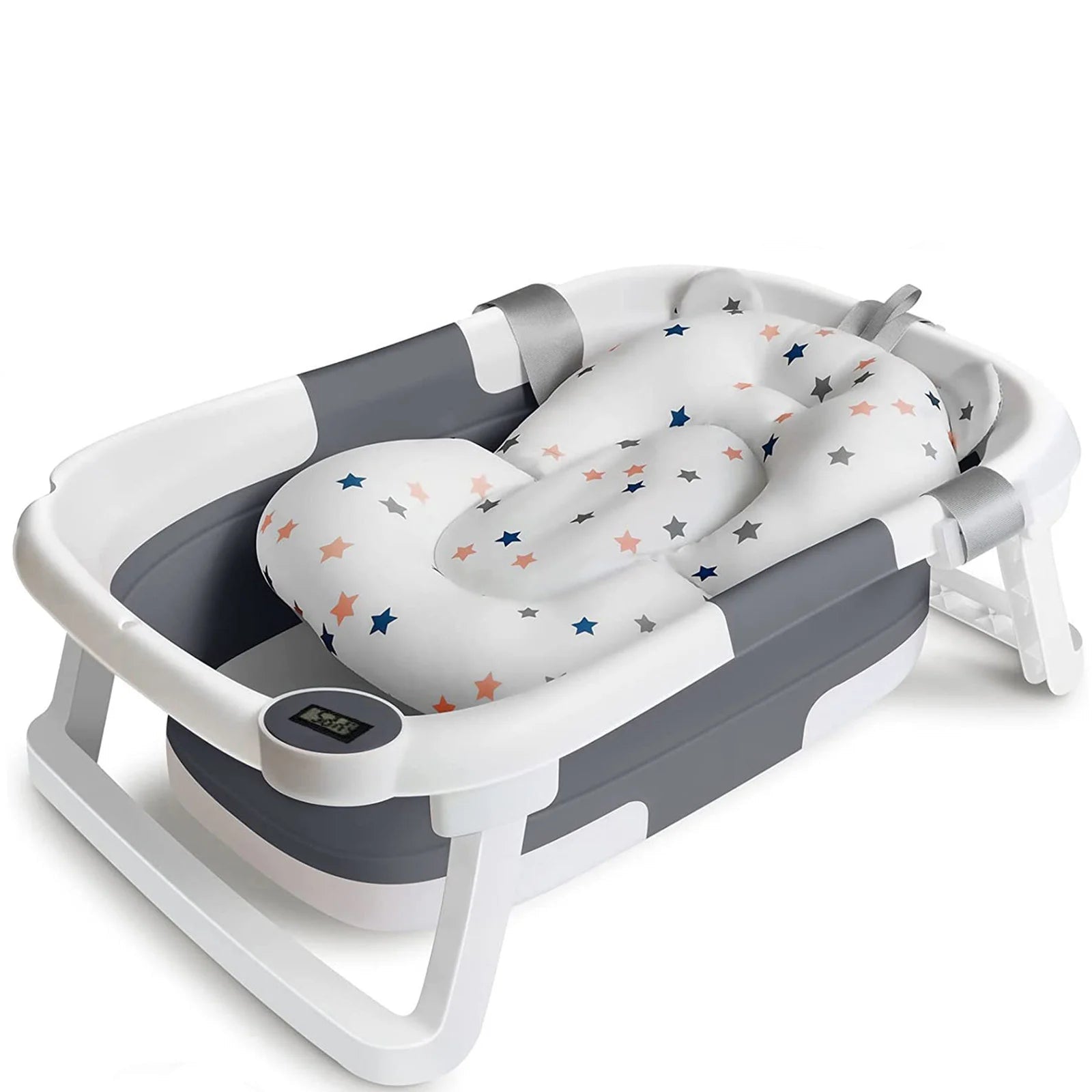 Foldable Baby Bath Tub with Bath Cushion Infant Tub with Thermometer Non-Slip Collapsible Baby Bathtub Newborn to Toddler TAVEN System LLC