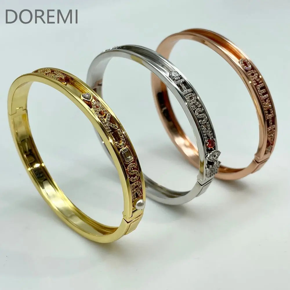 DOREMI Personalized Charms Slide Bangle English Letters 12 Birthstone Charm Heart Star Slide Bangle TAVEN System LLC