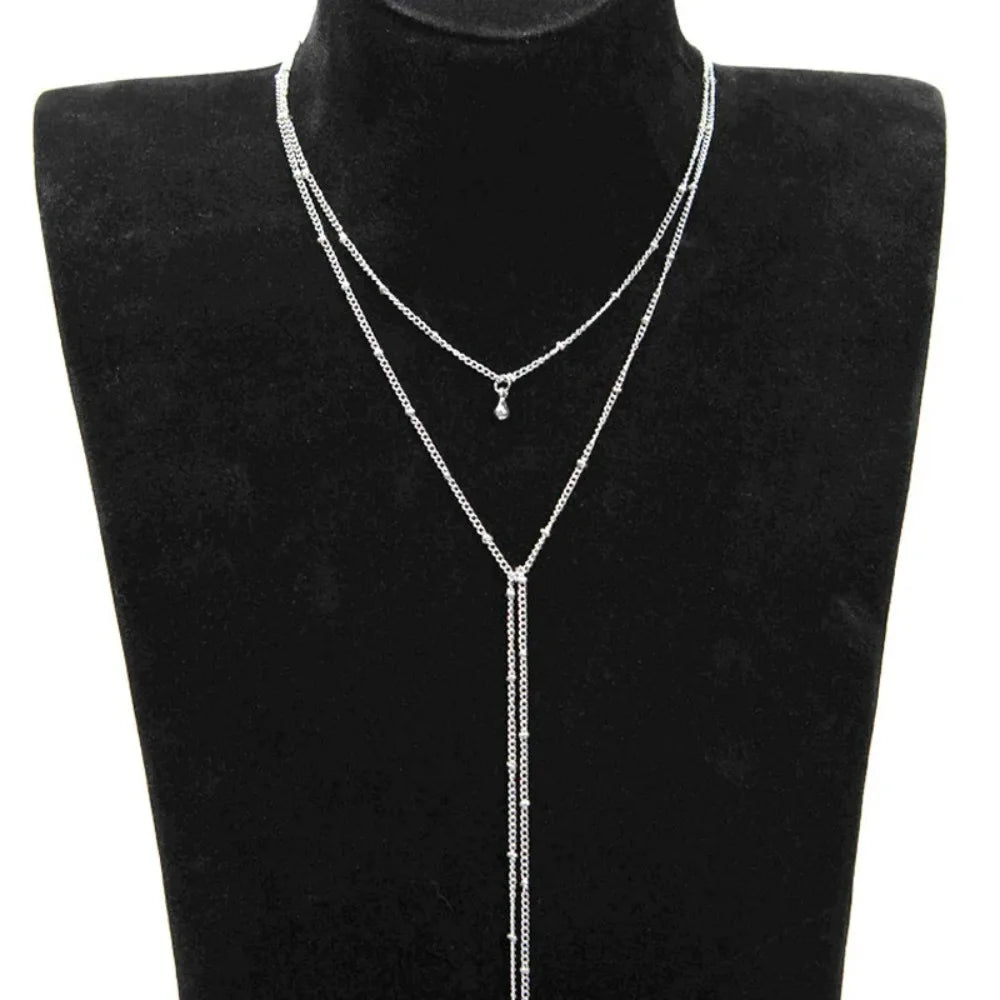 2024 Simple Gold Silver Color Chain Choker Necklace Long Beads Tassel Chocker Necklaces For Women Collar Collier Ras Du Cou TAVEN System LLC