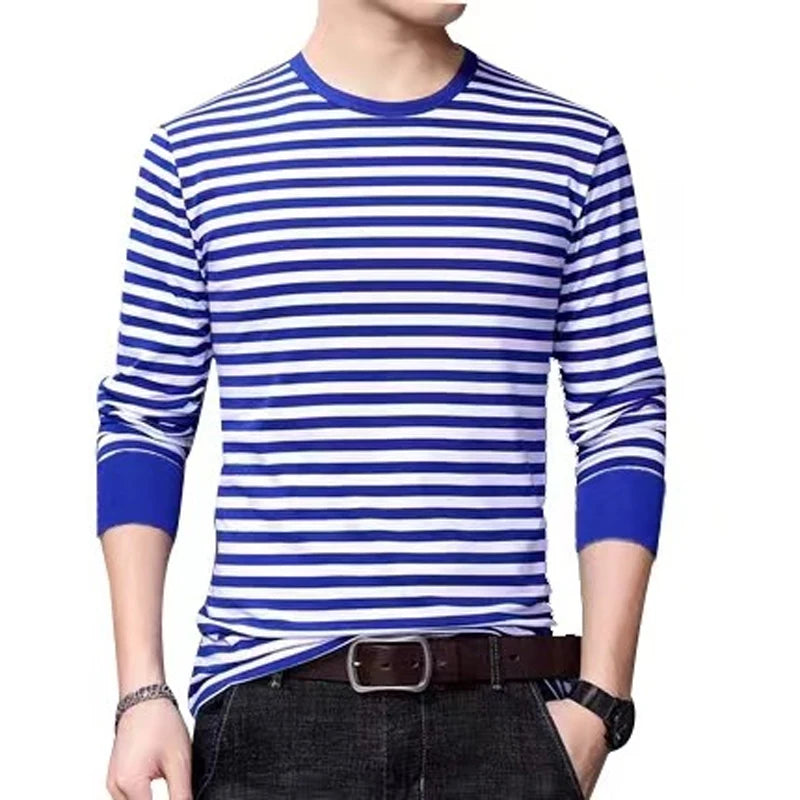 Men Striped Long Sleeve Sailor T-Shirt Retro Navy Round Neck Top