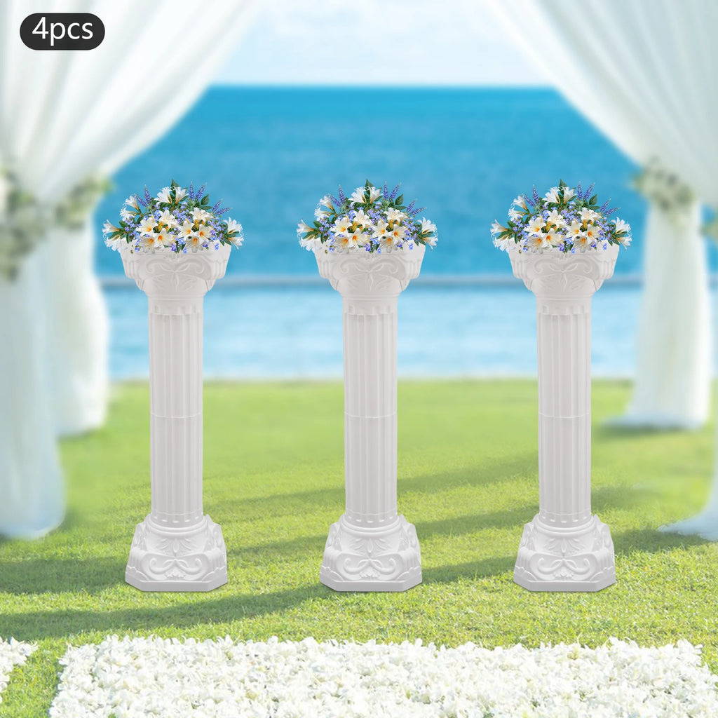4 Pcs White Roman Pillars Set, 34.65" Height Plastic Columns, 110lbs Capacity, European Style Wedding & Party Decor TAVEN System LLC