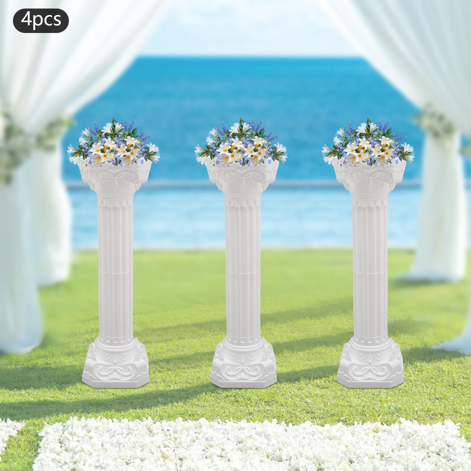 4 Pcs White Roman Pillars Set, 34.65" Height Plastic Columns, 110lbs Capacity, European Style Wedding & Party Decor TAVEN System LLC