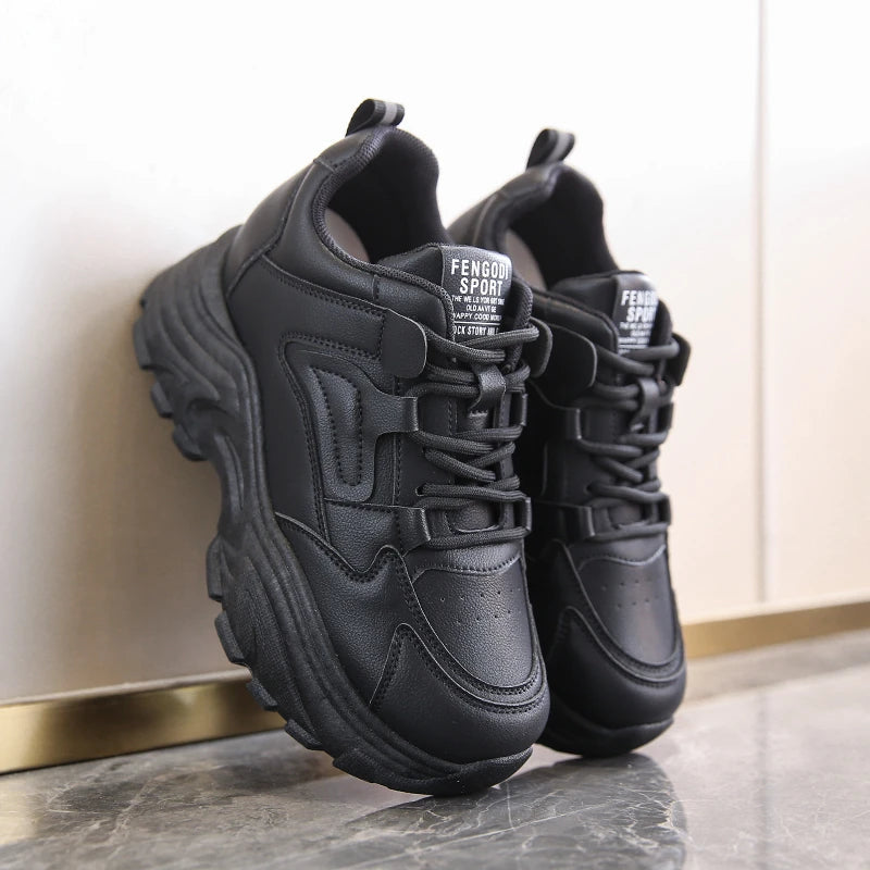 White Platform Women's Sneakers 2024 Spring Lace-Up Thick Bottom Vulcanize Shoes Woman Pu Leather Breathable Sports Shoes Ladies TAVEN System LLC