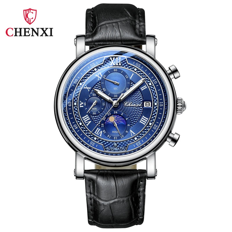 CHENXI 976 Multi functional Clock True Three Eye Six Needle Lunar Calendar Business Quartz Leather Men's Watches montres hommes - TAVEN System LLC