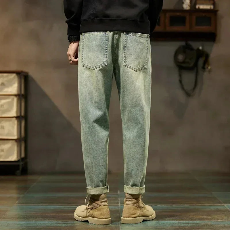 Men Loose Harem Denim Pants Retro Straight Fit Casual Jeans TAVEN System LLC