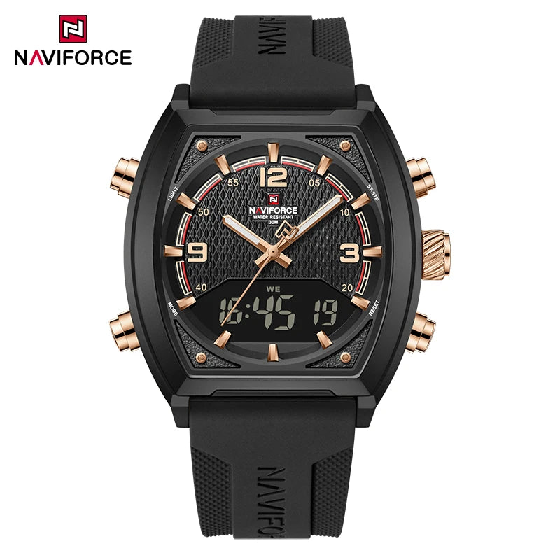 NAVIFORCE Men's Watch Business Simple Original Quartz Watches for Man Waterproof Luminous Silica Band Quartz Analog LCD Display - TAVEN System LLC