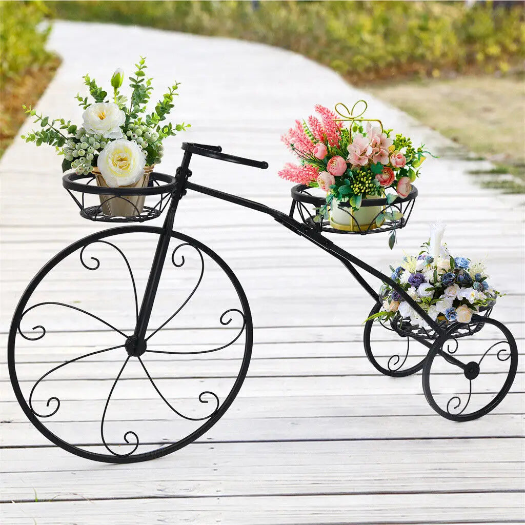 3 tier bicycle metal plant stand for garden flower pots display
