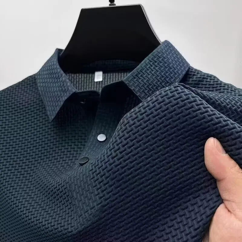 Men's Bone Flower Solid Color Polo Shirt Business Casual Short Sleeve Summer Breathable Versatile Top TAVEN System LLC