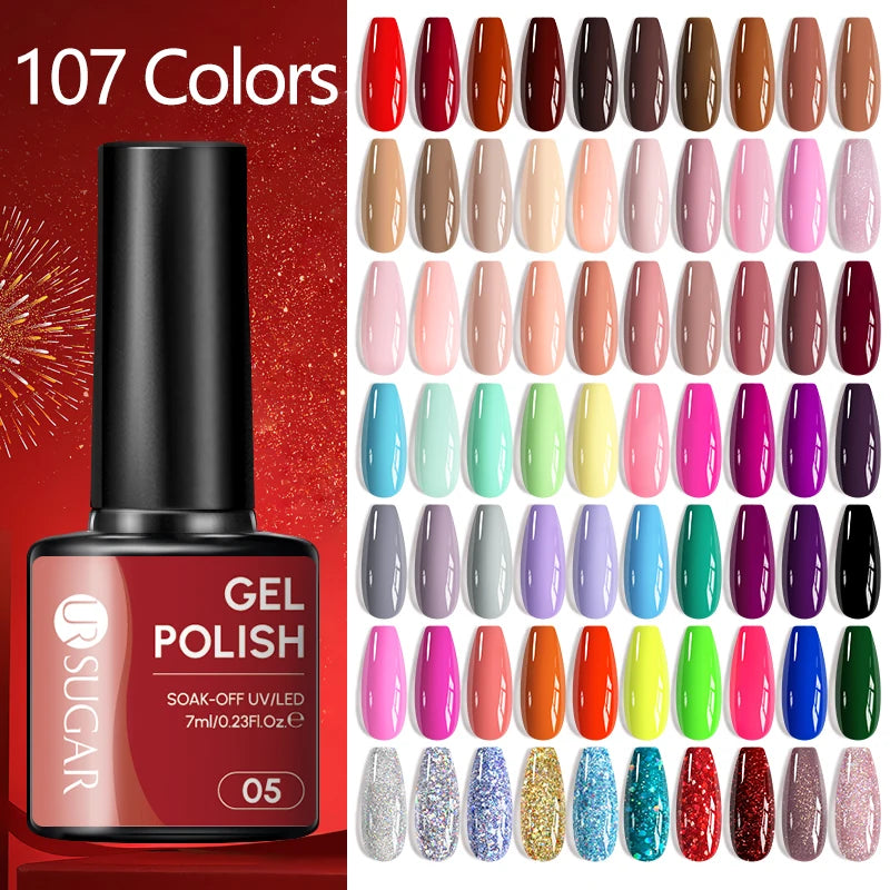 UR SUGAR 7ML Nail Gel Fresh Macaron 107 Colors All For Manicure Semi Permanent Soak Off LED UV Long-Lasting Nail Art Varnish TAVEN System LLC