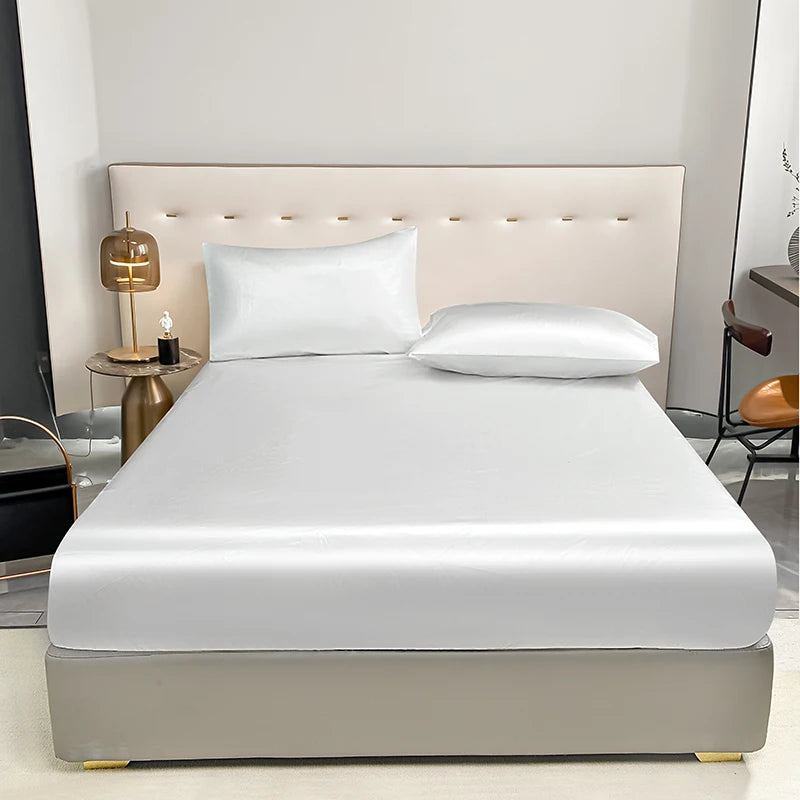 1Pc Waterproof Fitted Bed Sheet With Elastic Band Black Golden White Anti-slip Adjustable Mattress Cover (Pillowcase Need Order) TAVEN System LLC