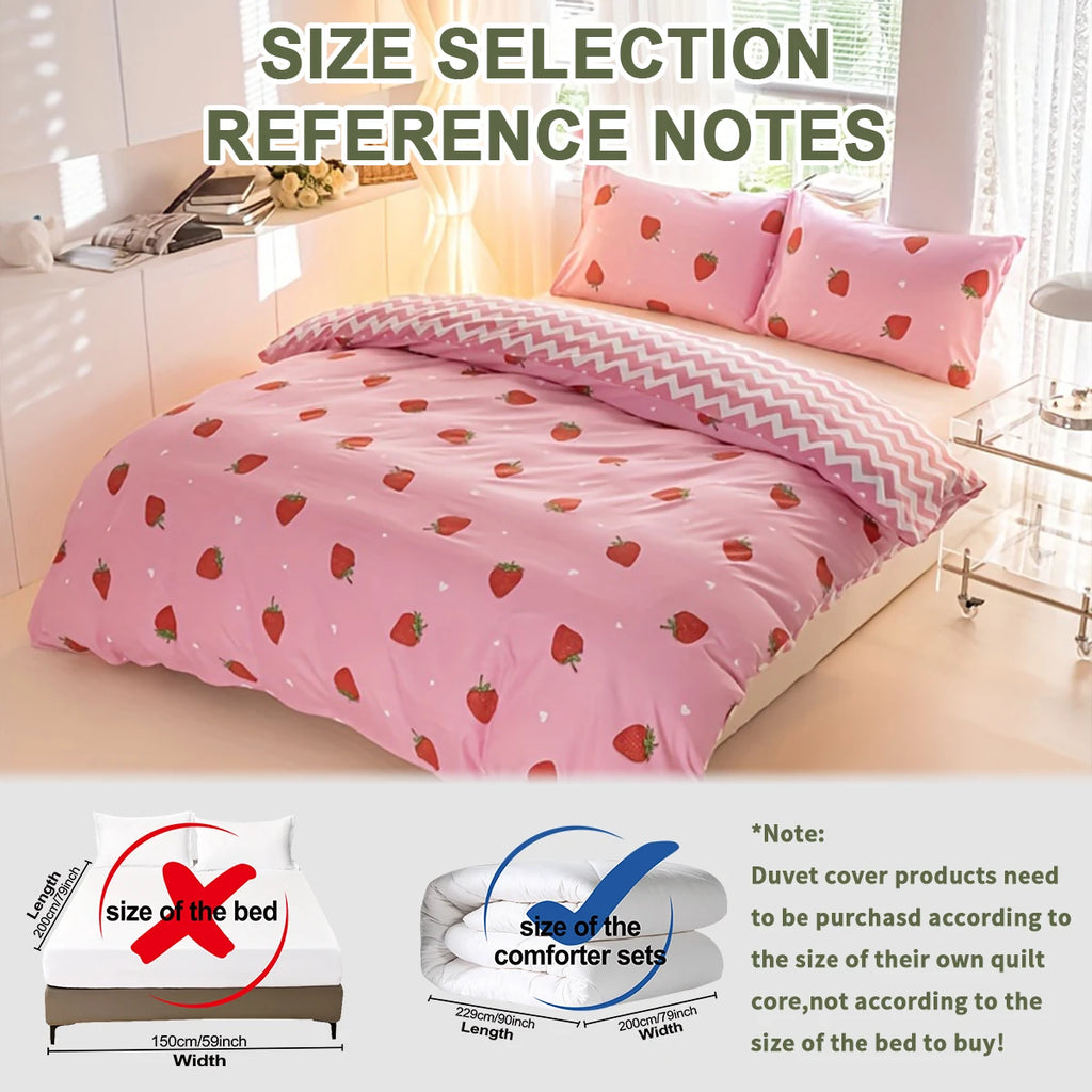 3pcs/set Small Strawberry Print Duvet Cover Set(1 Duvet Cover & 2 Pillowcase）Soft And Skin-Friendly Duvet Cover Bedding Set TAVEN System LLC