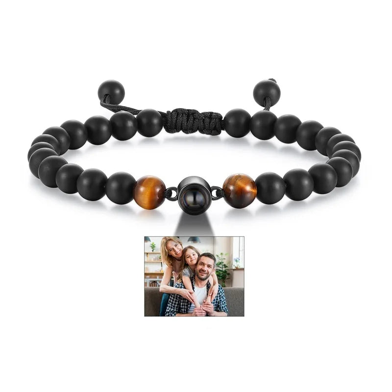 Custom Natural Stone Bracelet Personalized Photo Projection Bracelet Custom Stainless Steel Projection Bracelets Memory Jewelry TAVEN System LLC