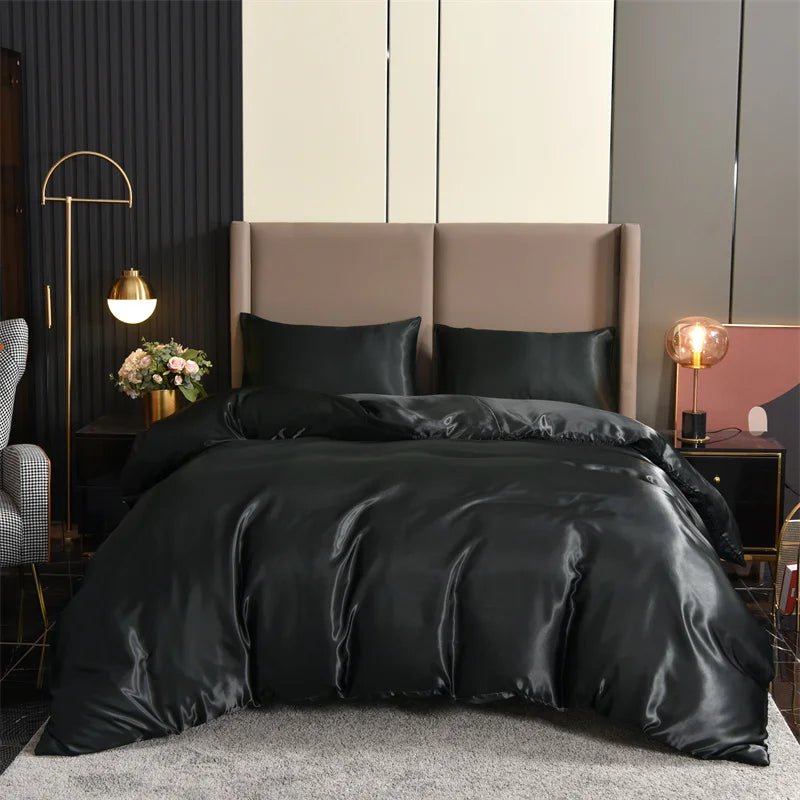 3pcs Satin Duvet Cover Set Bedding Sets Queen Black  Series Luxury Rich Silk Silky Soft Solid   Sexy Honeymoon Wrinkle Free TAVEN System LLC