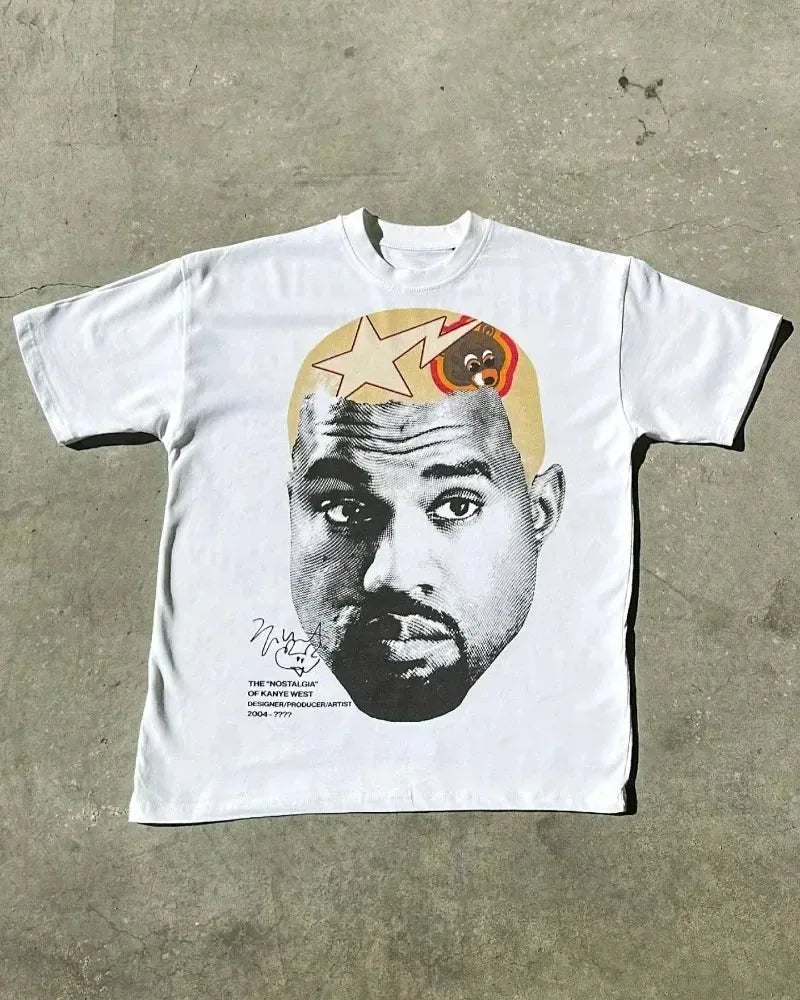 2026 American Trendy Hip Hop Street Style T-Shirt Unisex Celebrity Portrait Print Tee Kanye Photo Top Plus Size Clothing Adult TAVEN System LLC