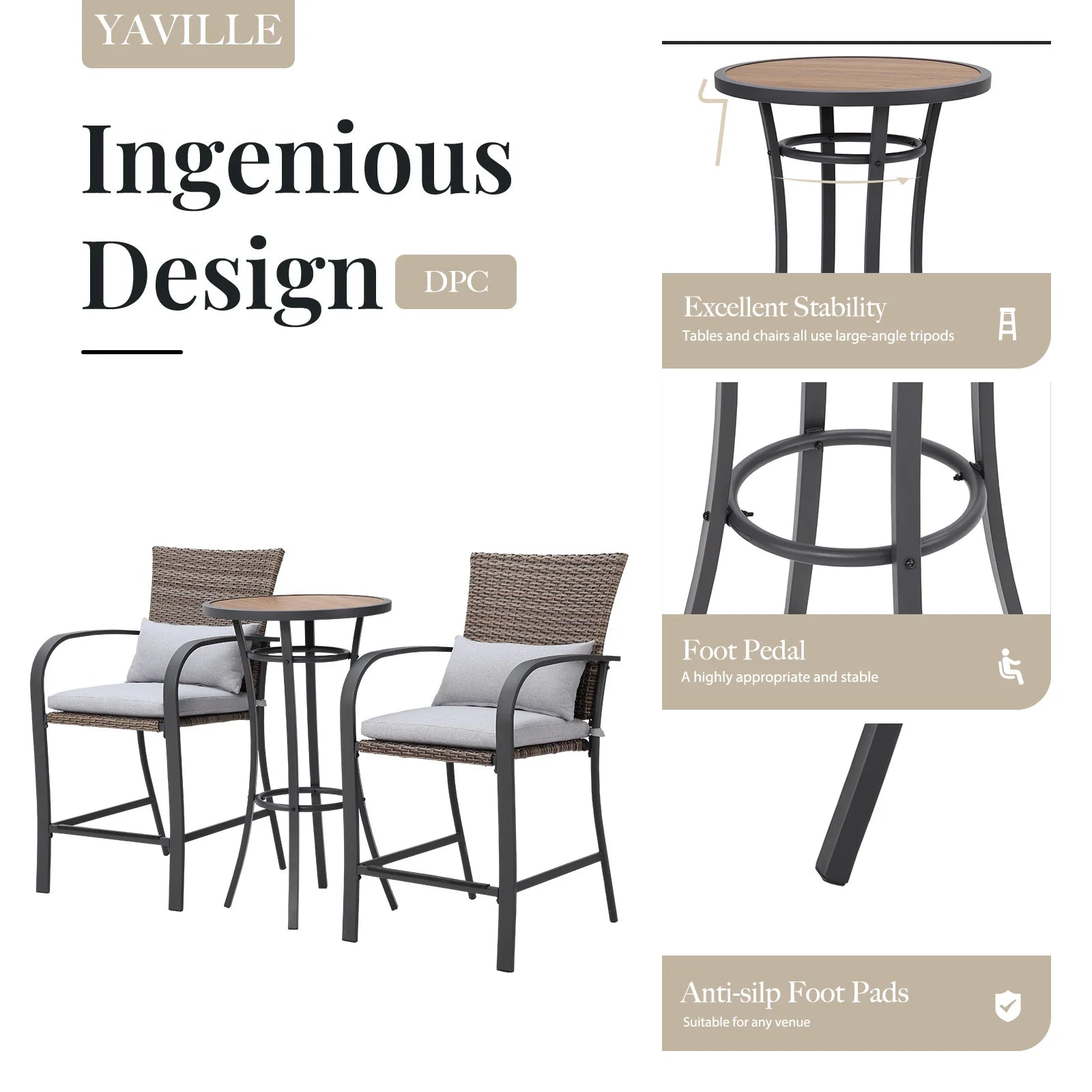Outdoor bar height bistro table with metal frame patio 40 inch