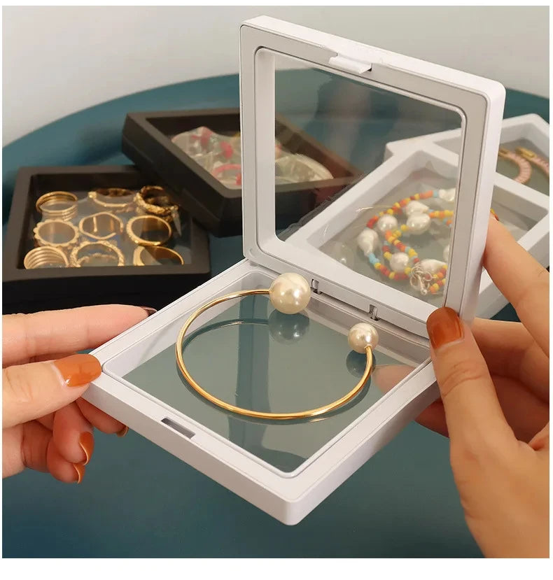 10Pcs PE Film Jewelry Storage Box 3D Packaging Case Free Stand Floating Frame Membrane Ring Earrings Necklace Display Holder TAVEN System LLC