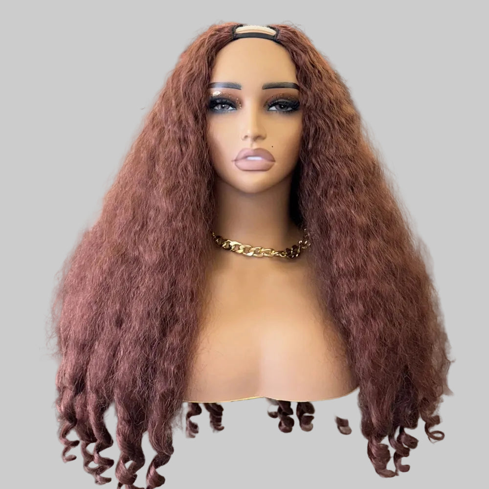 Afro Kinky Straight V Part Synthetic Glueless Wig for Women