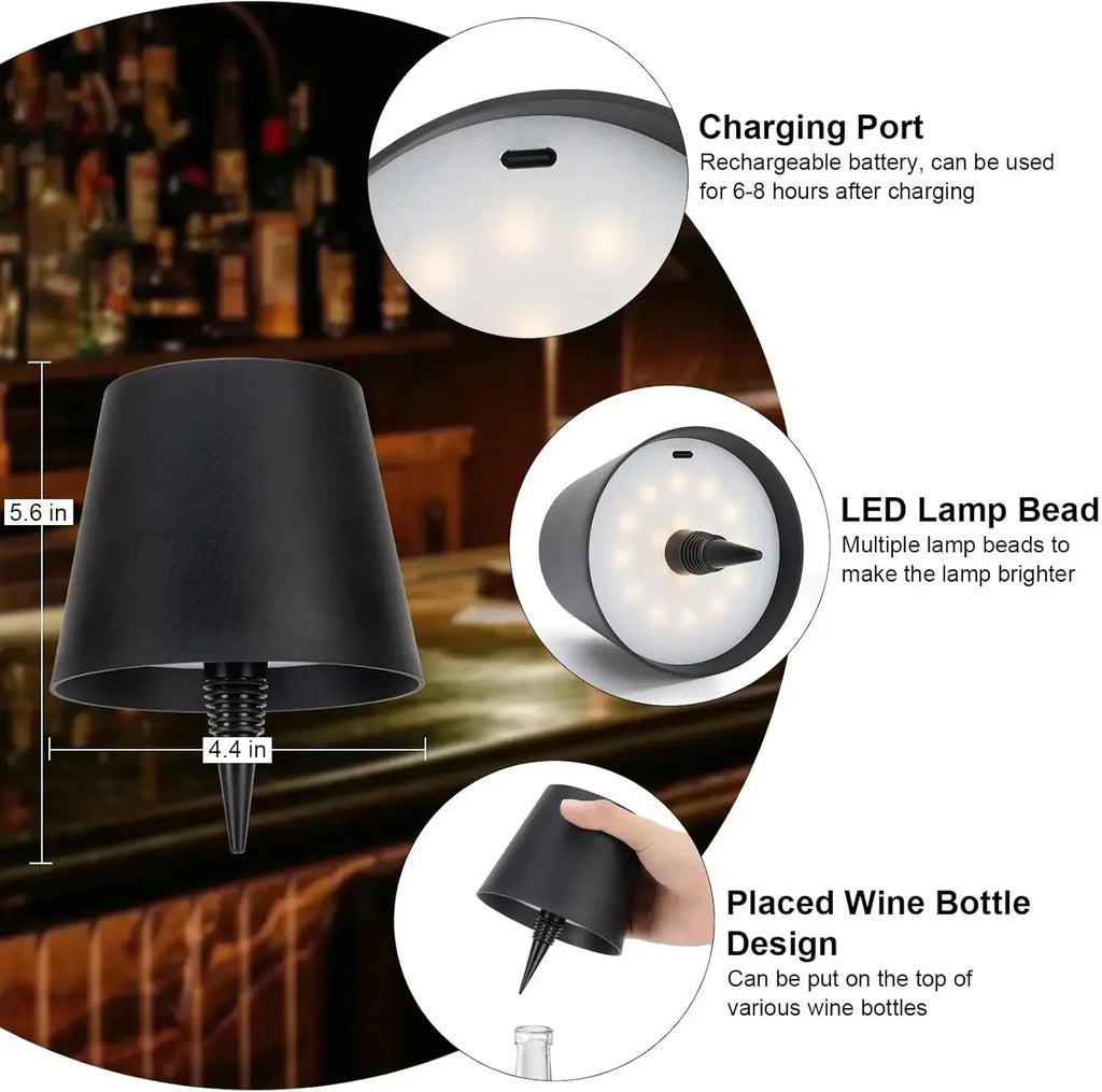 Wireless LED Wine Bottle Light Rechargeable Vases Table Lamp Touch Switch Night Light for Cafe Bar Club Restaurant Decor TAVEN System LLC