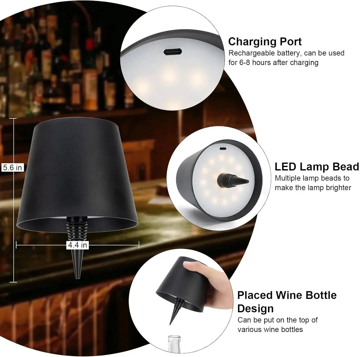 Wireless LED Wine Bottle Light Rechargeable Vases Table Lamp Touch Switch Night Light for Cafe Bar Club Restaurant Decor TAVEN System LLC