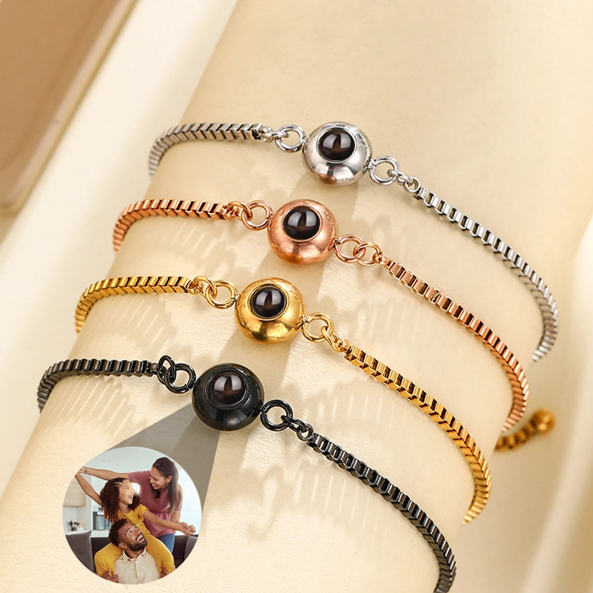 Custom Bracelet With Picture Inside Personalized Stainless Photo Projection Box Chain Bracelet Anniversary Memorial Jewelry Gift TAVEN System LLC