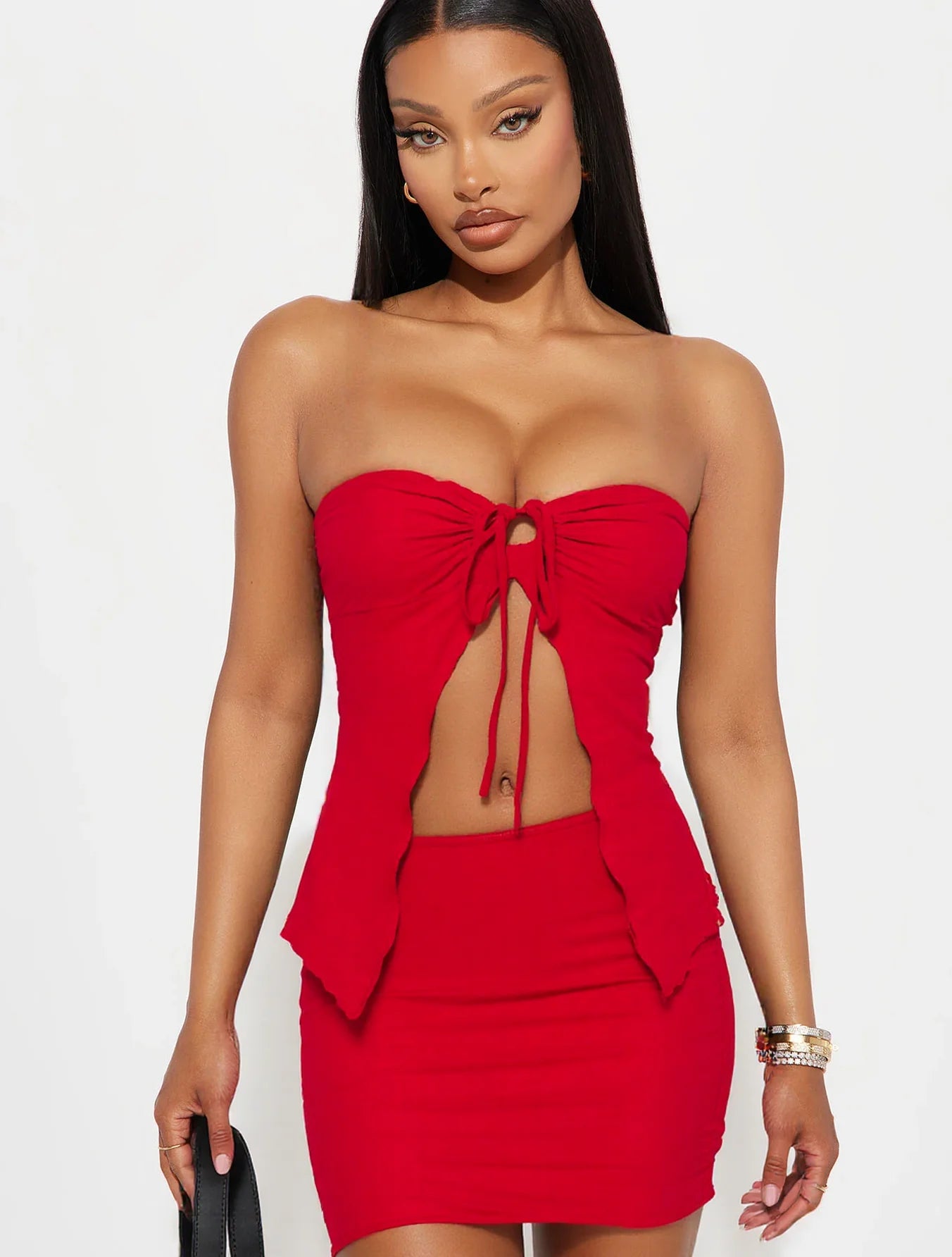 Women's Solid Color Tube Top & Skirt Two-piece Set, Fashion Casual Sleeveless Top &Bodycon Skirt for Daily Outdoor Wear, LadiesC TAVEN System LLC