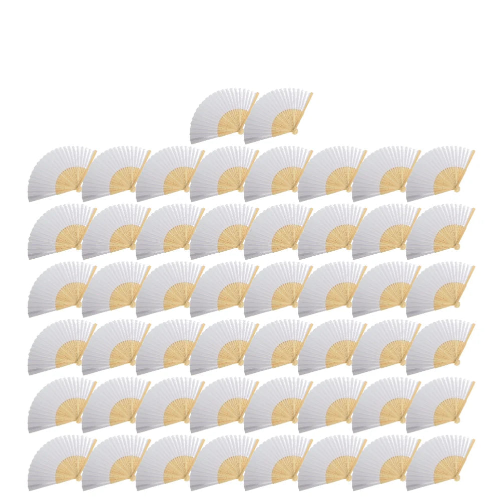 50/1pcs DIY Paper Bamboo Folding FanAdults Kid Hand Fans Calligraphy Painting Practice Blank White Fan for Wedding Room Decor TAVEN System LLC