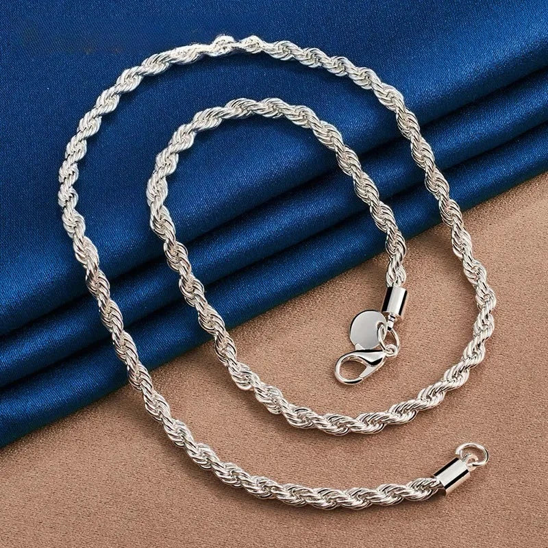 Charm 925 sterling silver Accessories Men 4MM 40-60cm 2PCS Rope Chain Necklace Bracelet Women Fashion Wedding Gift Jewelry TAVEN System LLC