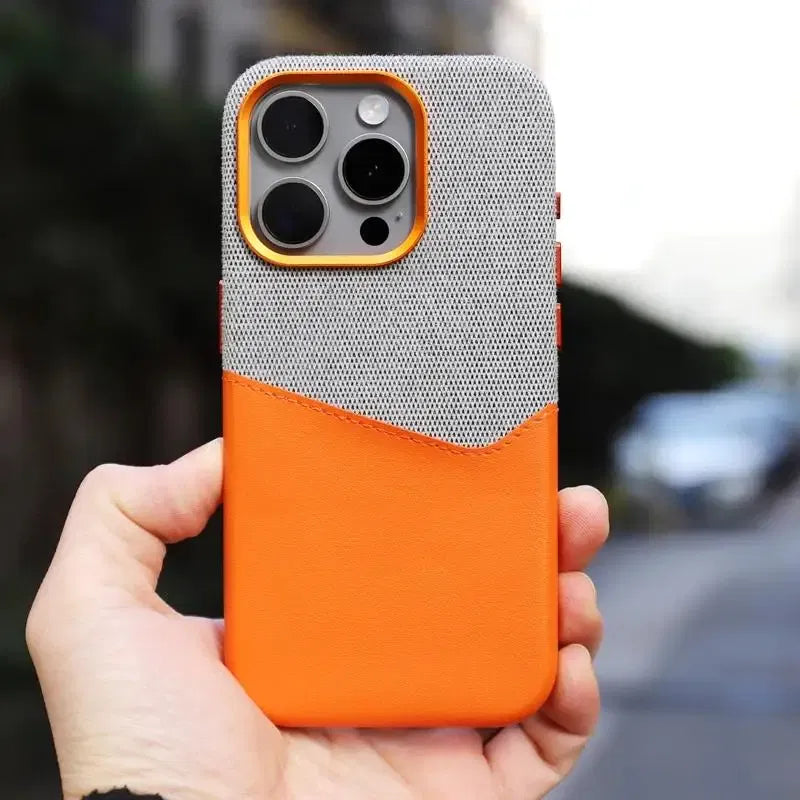 Color: Orange, Material: Silicon - Card Holder MagSafe Leather Phone Case For iPhone 15 14Pro Max 13 14 Pro 12 Pocket Wireless Charging Alloy Lens Hit Color Cover Tim Cook