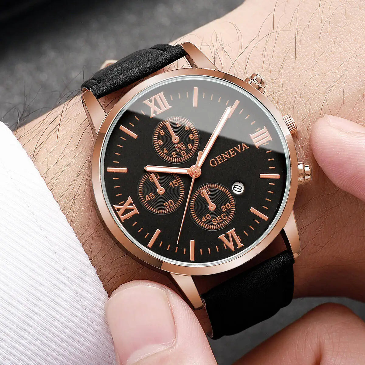 Fashion Roma Dial Men's Watch Casual Leather Strap Men Business Watches Analog Quartz Wristwatches with Calendar（Without Box） - TAVEN System LLC
