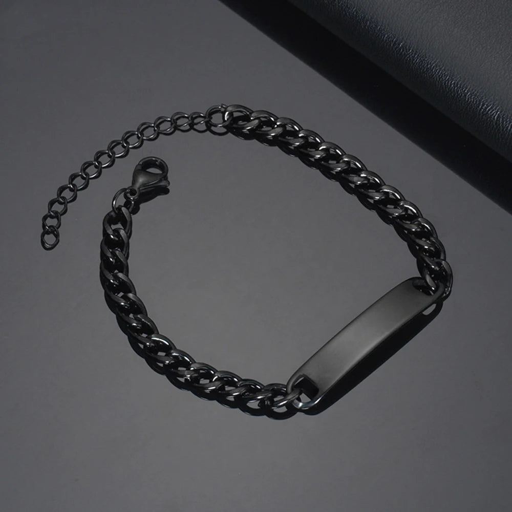 Custom Logo Name Engrave Bracelet Personalized Nameplate Stainless Steel Thick Hand Chain Custom Couple Men Women Jewelry Gift TAVEN System LLC